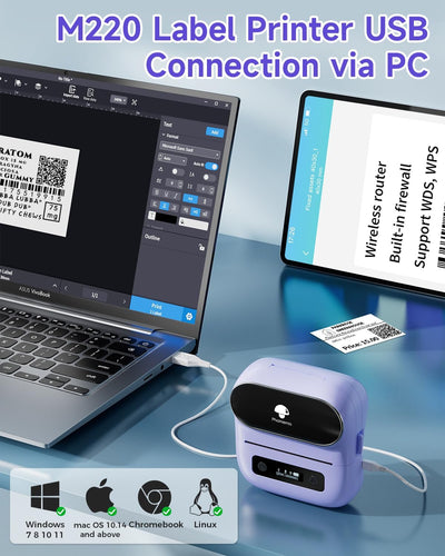 Phomemo M220 Etikettendrucker, Bluetooth Thermo Etikettendrucker für Barcode, Adresse, Haus, Versand