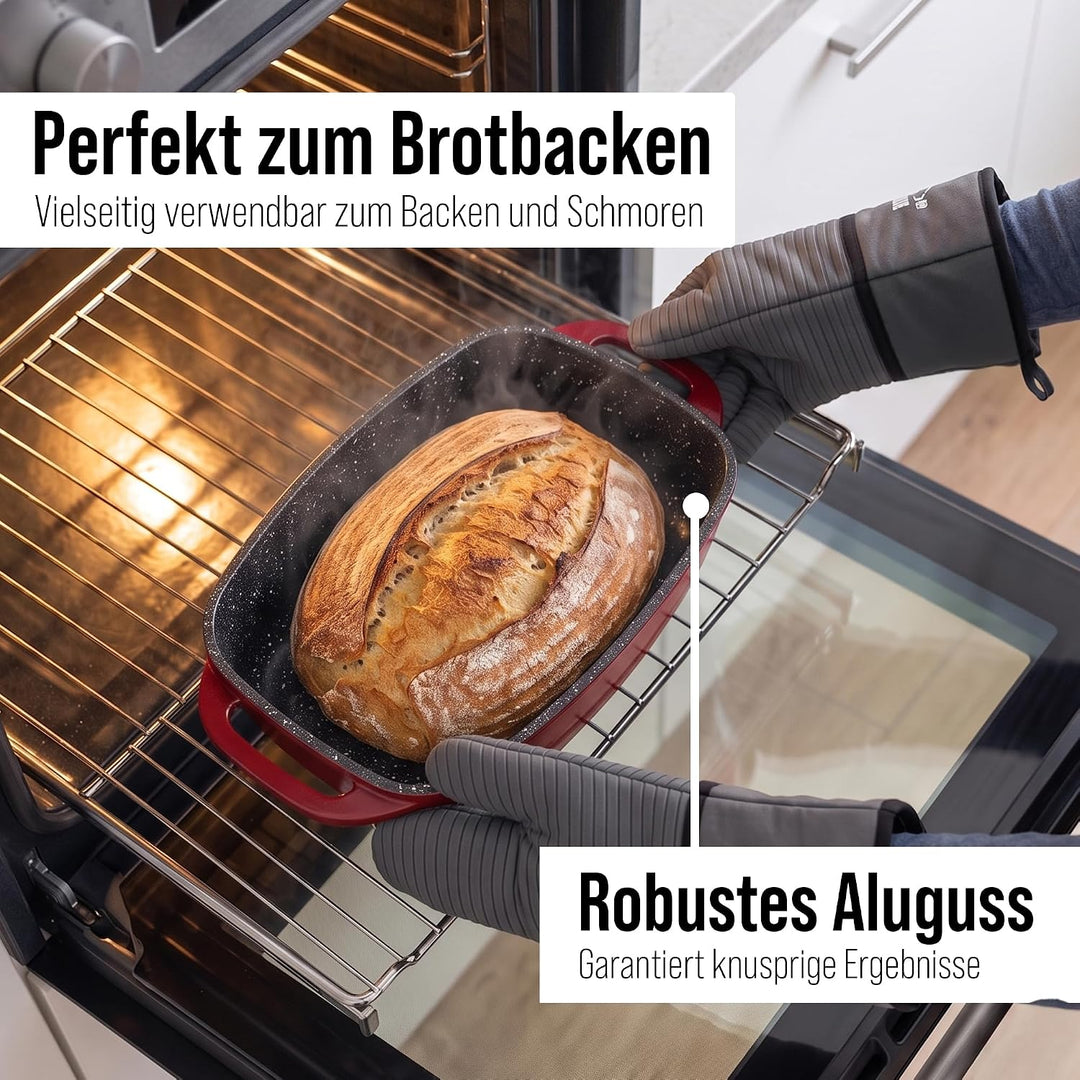 STONELINE Bräter Induktion 43 x 26 cm, 7,8 L, Bräter mit Deckel backofengeeignet, Deckel als Auflauf