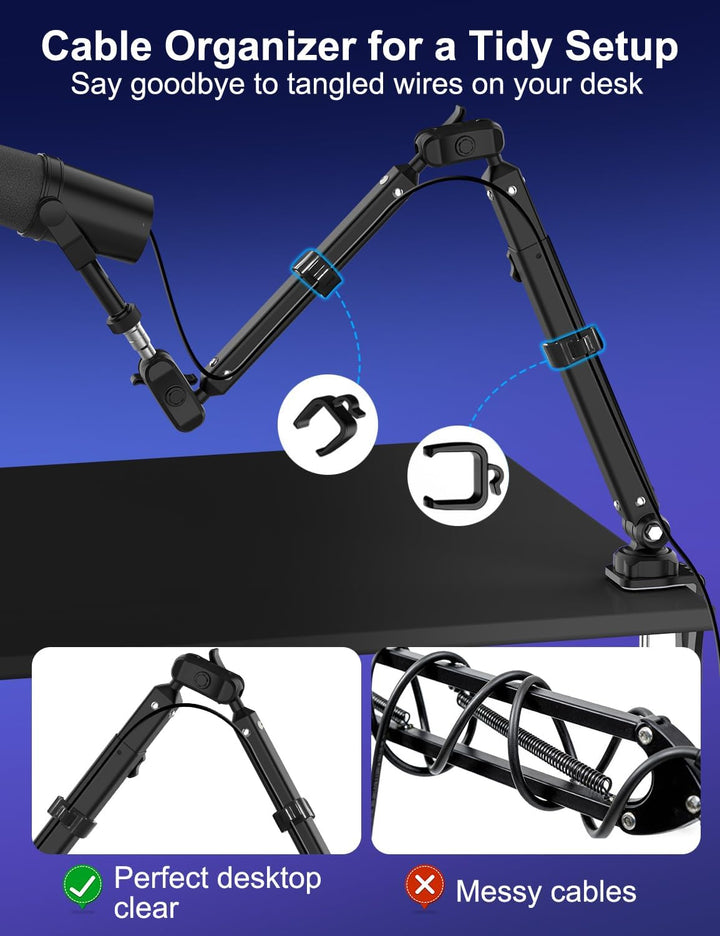 Kairiyard Mikrofonarm Boom Arm,Flach Verstellbarer Stangen Mikrofon Ständer mit Mikrofonclip,360° dr