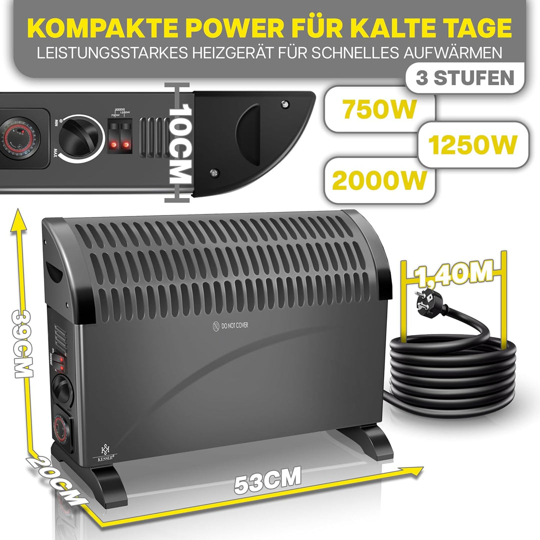 KESSER Konvektor 2000 Watt Heizgerät, 24h Timer | mit Frostwächter | stufenlose Thermosteuerung | Tu