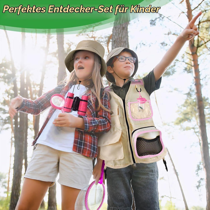 Forscherset für Kinder, Exploration Spielzeug mit Weste, Hut und Kindern Fernglas, Kindern Campingau