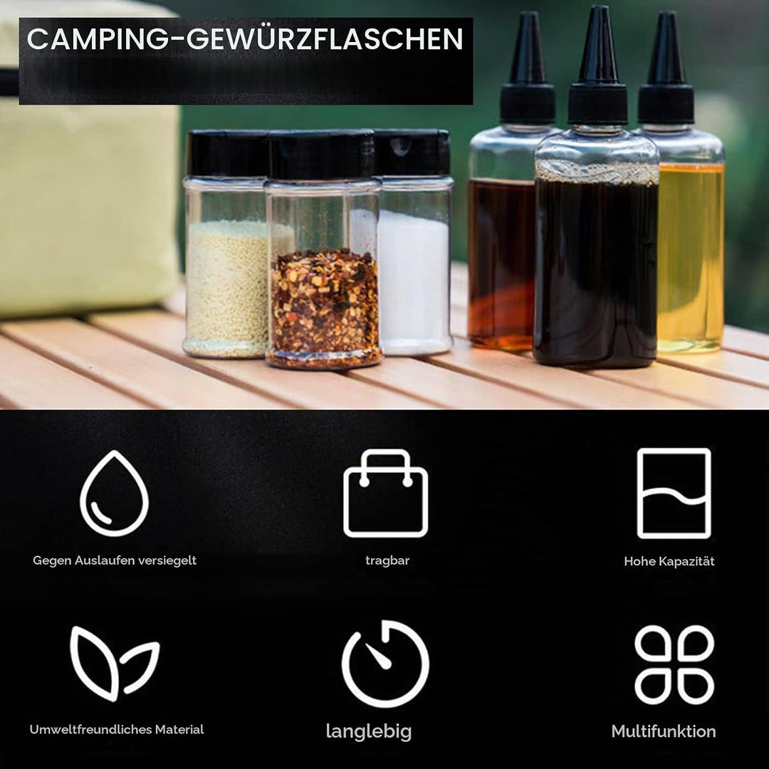 Holzsammlung 6 Stück Gewürzgläser Set Portable kleiner Salzstreuer BBQ Gewürzflasche Set Transparent