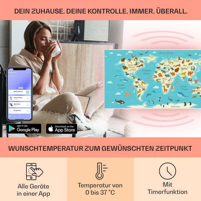 Klarstein Air Art Smart Infrarotheizung, Infrarot Heizung mit IoT/WiFi App-Steuerung, Erkennung Offe