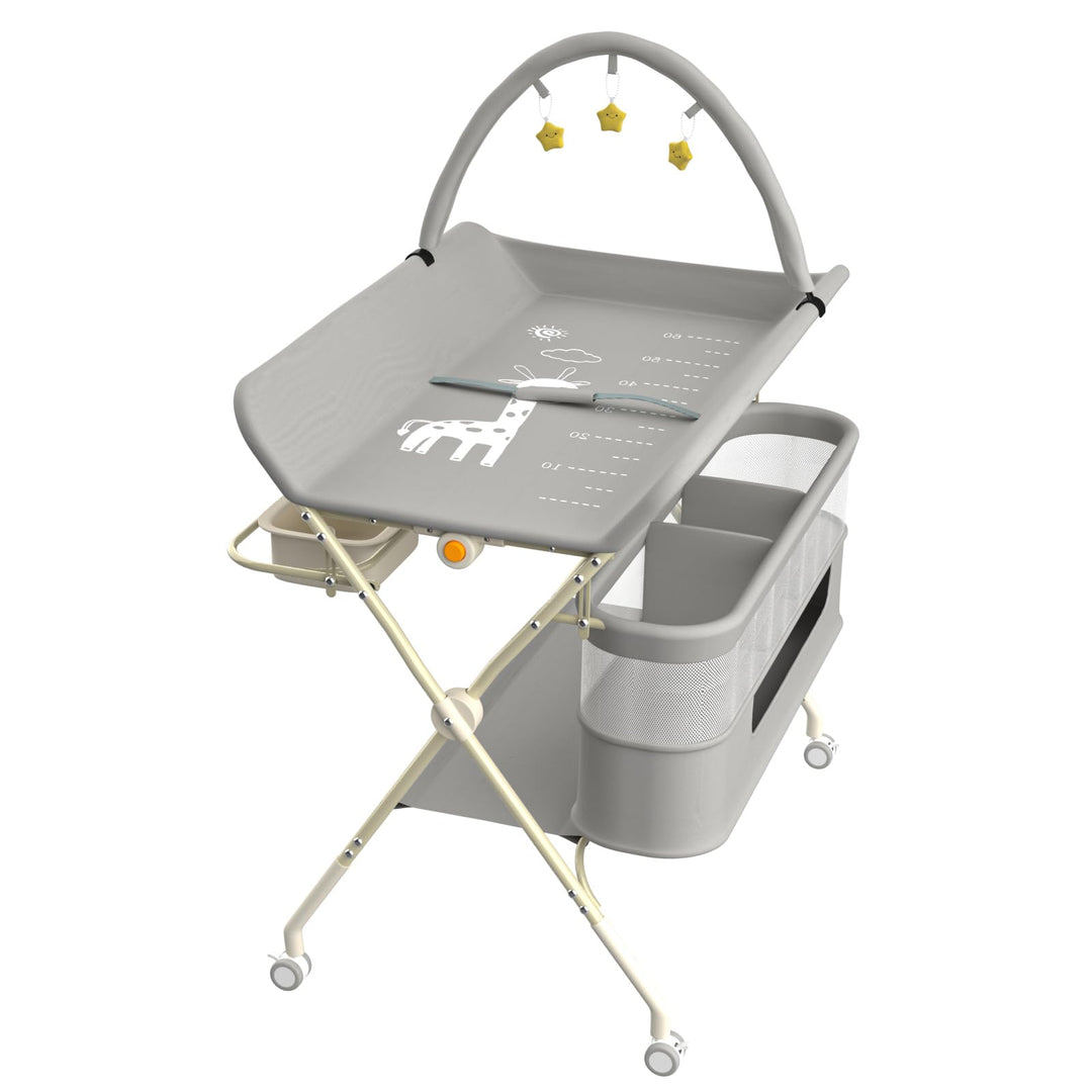 3 in 1 Wickeltisch klappbar, mobile Wickelkommode mit Rollen, Wickelstation höhenverstellbar, tragba
