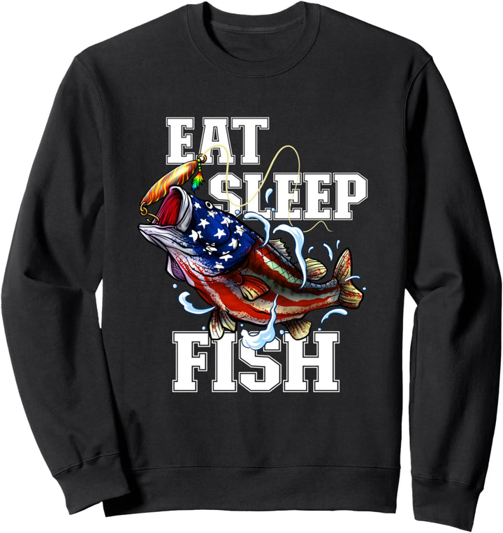 Eat Sleep Fischangeln, amerikanische Flagge, Barsch Sweatshirt