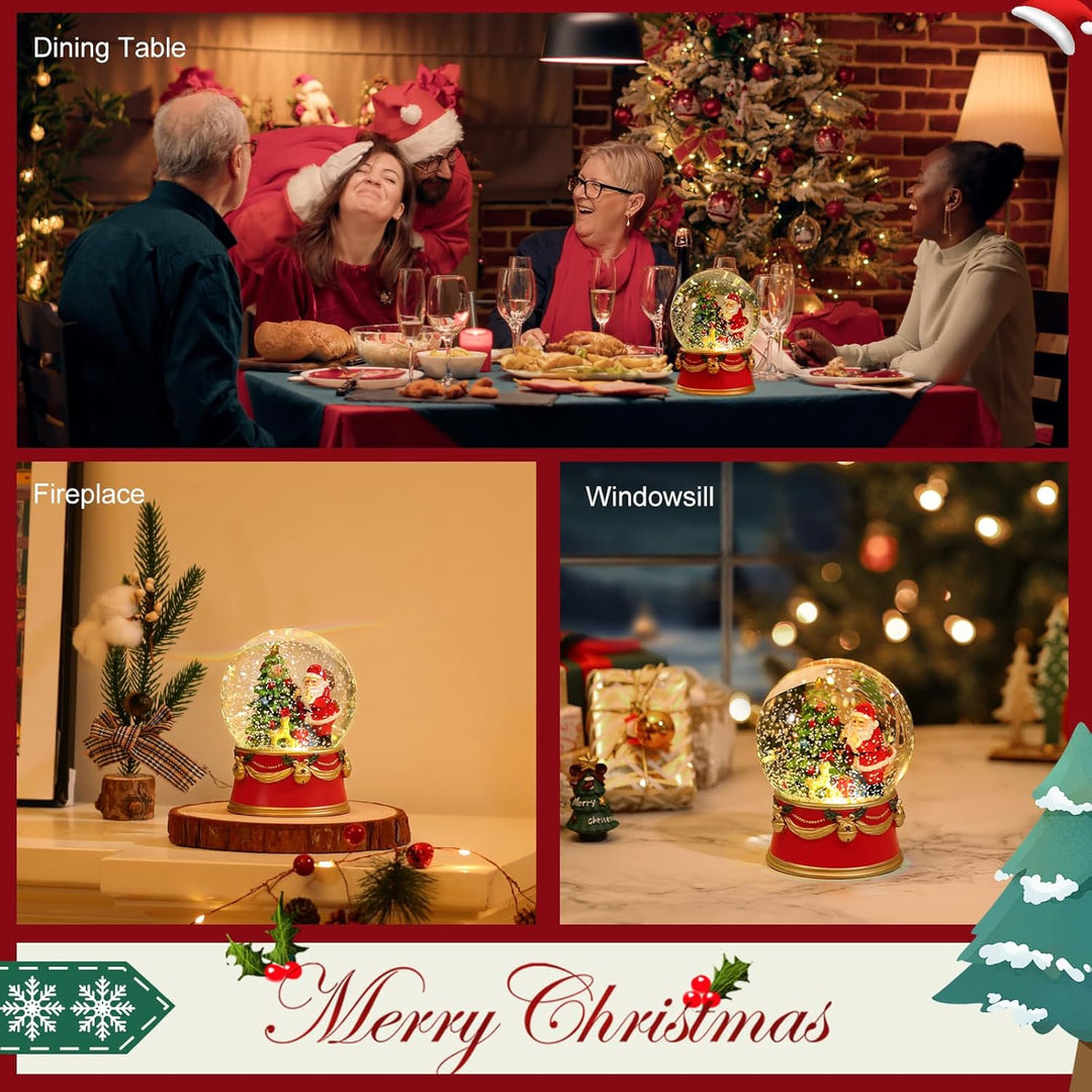 Lewondr Weihnachts-Schneekugel, Weihnachtsmann elektrische Schneekugel mit Schneeflocke & Lichter, B