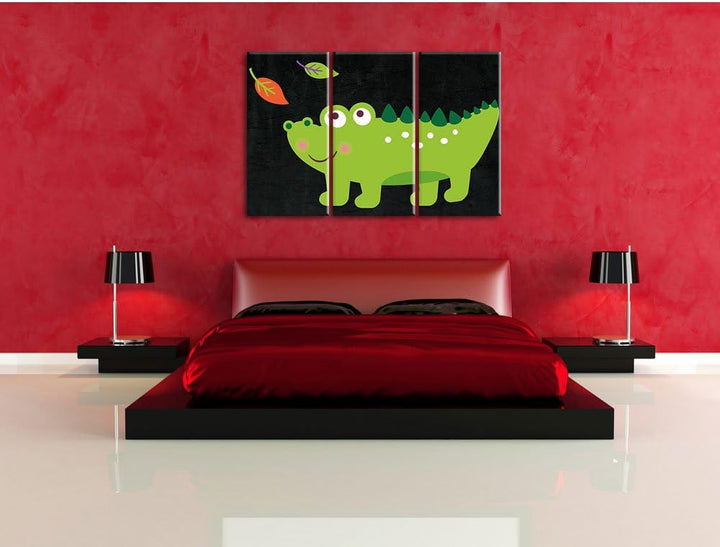 Pixxprint Niedliches Krokodil als Leinwandbild/Grösse: 3 Teilig (120x80) cm/Wandbild/Kunstdruck/fert