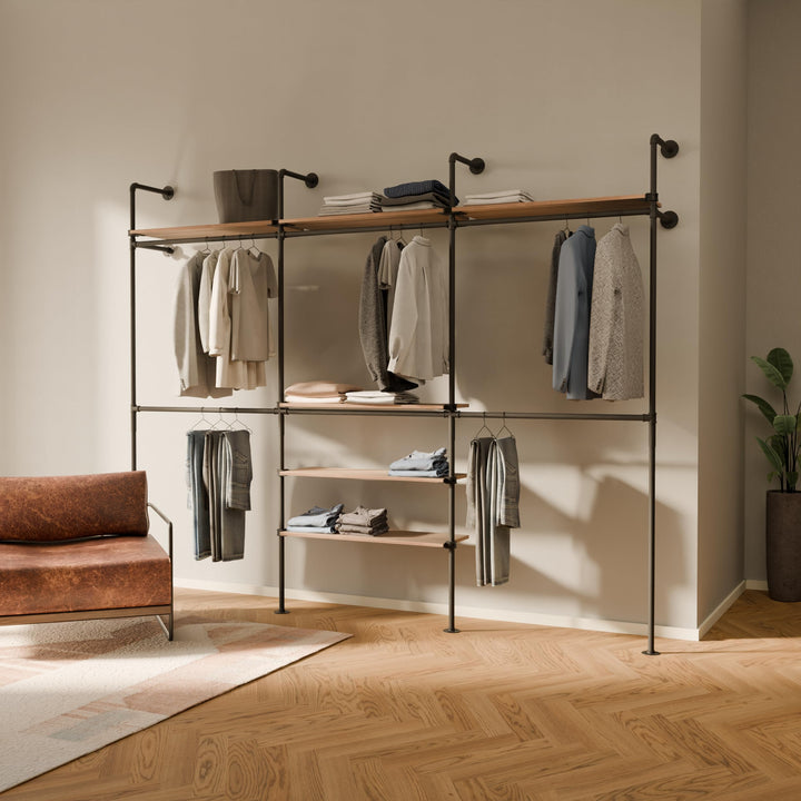 pamo Kleiderstange Wandmontage 460 kg Traglast - offener Kleiderschrank industrial schwarz aus Metal