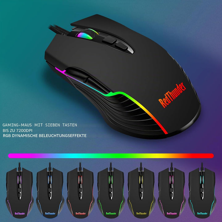 RedThunder K10 Gaming-Tastatur- und Maus-Set, Layout IT Metallplatte und Handballenauflage, RGB-Hint