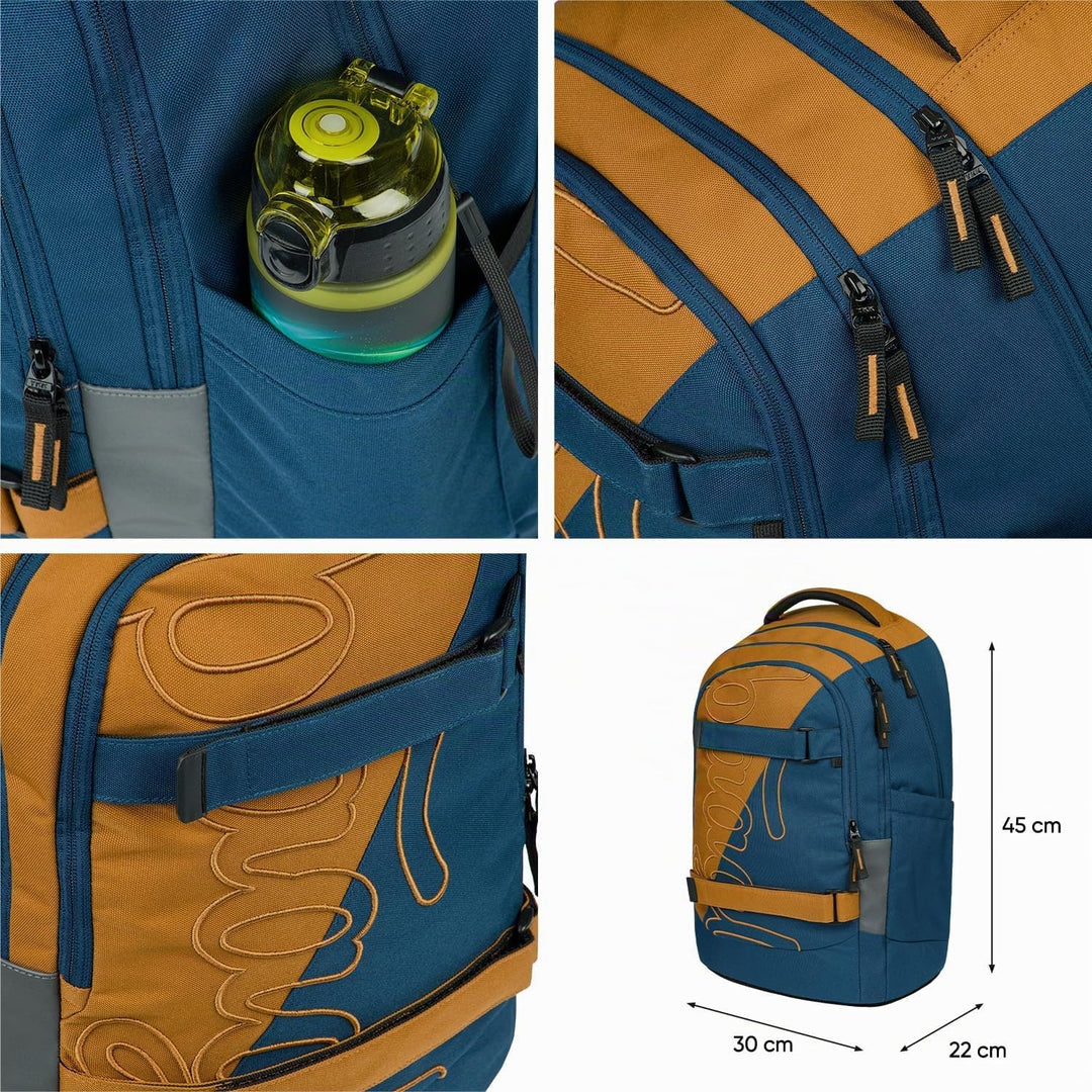 Baagl Schulrucksack Set Jungen Mädchen Teenager 5 Teilig, (Skateboard Rucksack Skate MAX, Mäppchen,