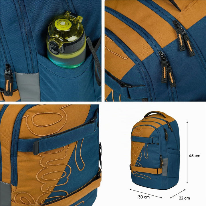 Baagl Schulrucksack Set Jungen Mädchen Teenager 5 Teilig, (Skateboard Rucksack Skate MAX, Mäppchen,