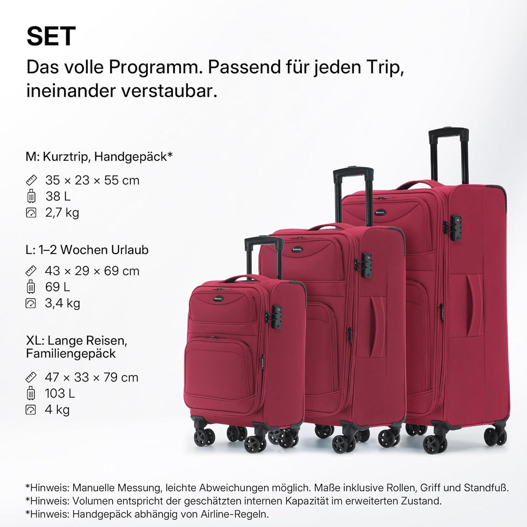 Stoffkoffer erweiterbar mit Frontfächern,15% Extra-Volumen, TSA-Schloss, 360° Doppelrollen & verdeck