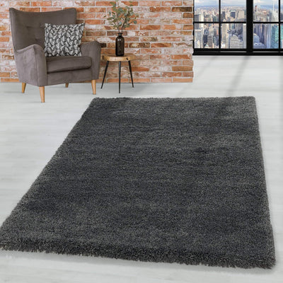 HomebyHome Teppich Wohnzimmer Hochflor Shaggy 50 mm Florhöhe Grau 80 cm Rund - Teppich Schlafzimmer