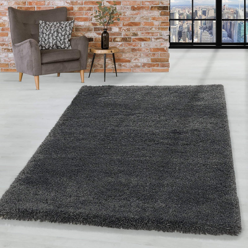 HomebyHome Teppich Wohnzimmer Hochflor Shaggy 50 mm Florhöhe Grau 60x110 cm - Teppich Schlafzimmer L