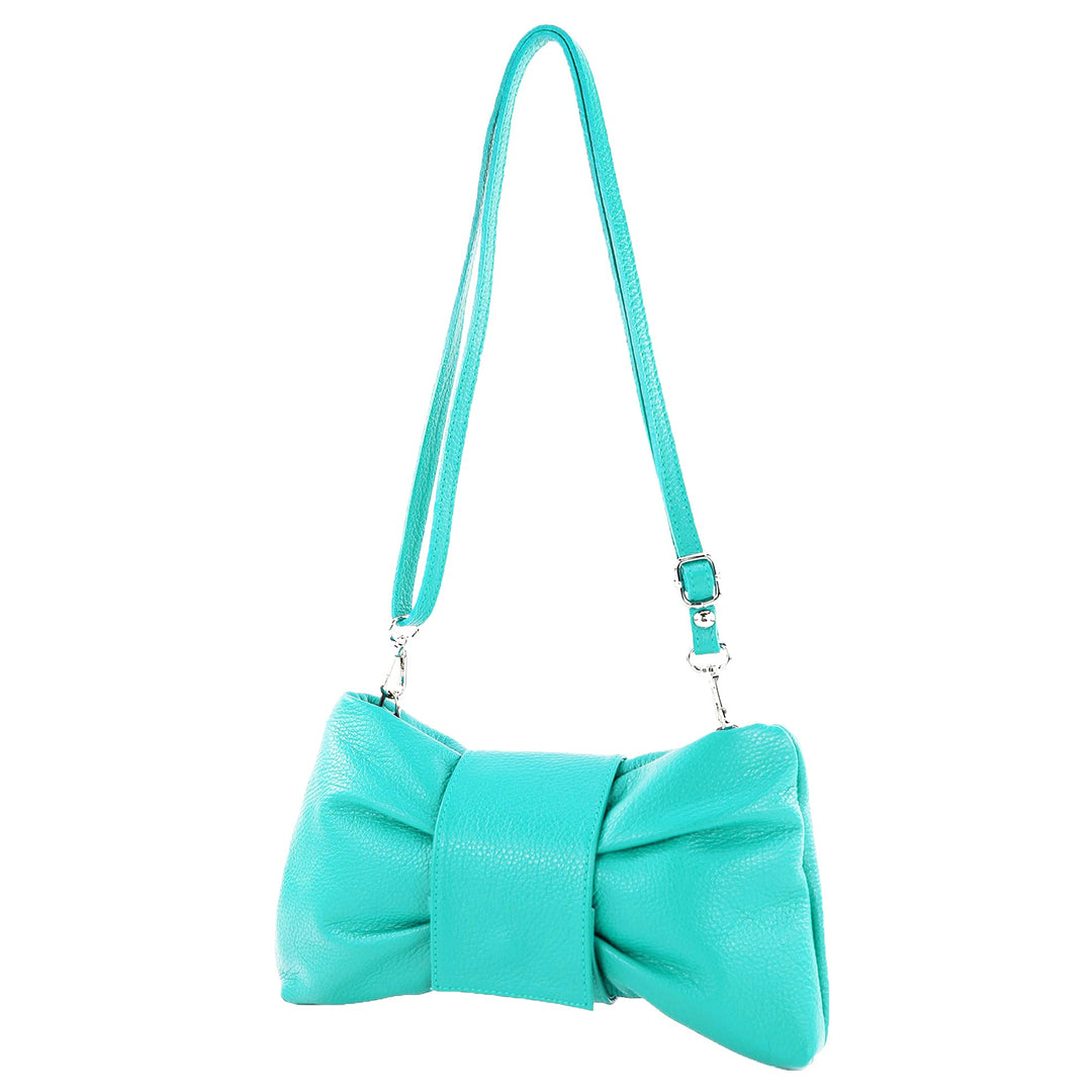 modamoda de - T214 - ital. Umhängetasche Clutch Leder Klein Türkisblau, Türkisblau