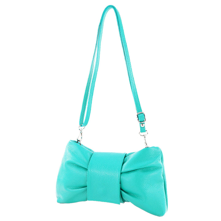 modamoda de - T214 - ital. Umhängetasche Clutch Leder Klein Türkisblau, Türkisblau
