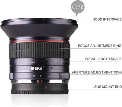 Meike MK 12mm F/2.8 Ultra-Weitwinkelobjektiv Weitwinkel-Manueller objektiv Fokus für Micro 4/3 (Olym