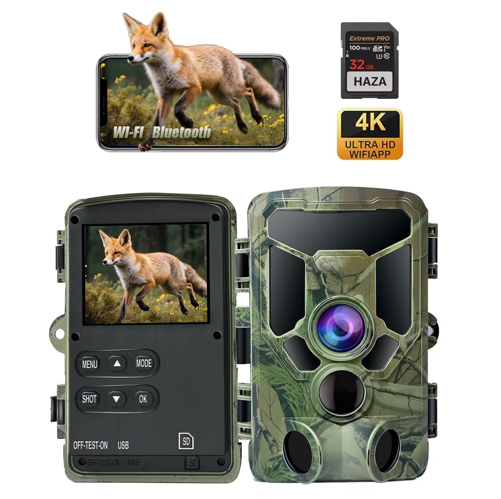 4K WLAN Wildkamera mit App 64MP HD Wildtierkamera mit 940nm Nachtsicht Bewegungsmelder WiFi Jagdkame
