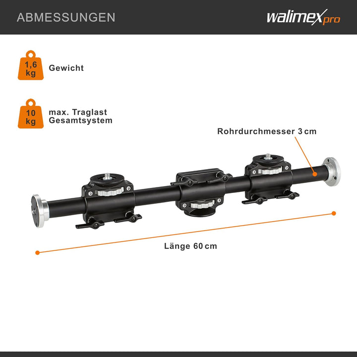 Walimex WT-628 Auslegearm (2 horizontal und vertikal verstellbare Schlitten, 2x 3/8 Zoll, 2x 1/4 Zol
