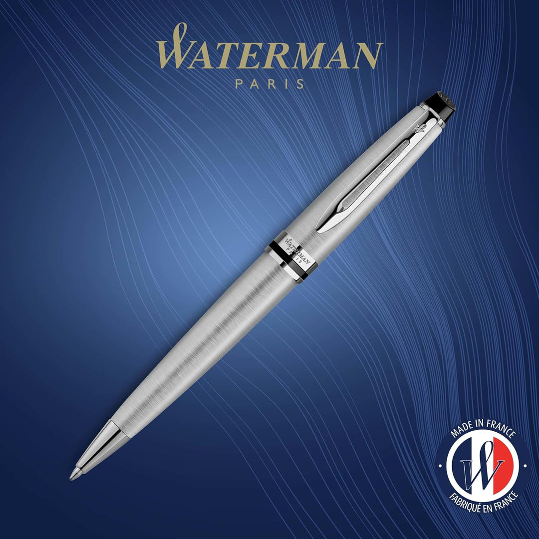 Waterman Expert Kugelschreiber | Edelstahl mit Chromzierteile | Mittlere Spitze | Blaue Tinte | Gesc