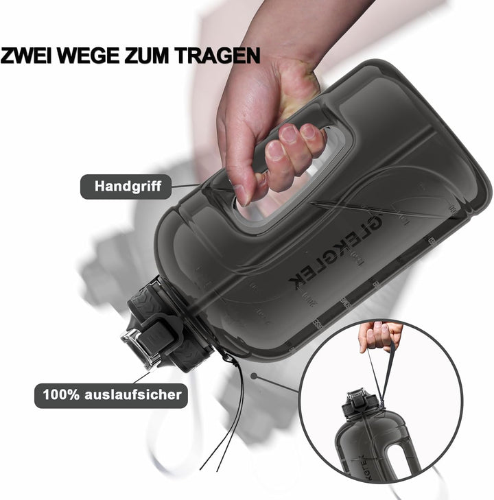 3L Trinkflasche mit Strohhalm, BPA Frei | Grosses Fassungsvermögen, Breite Öffnung, Fitnessstudio, T