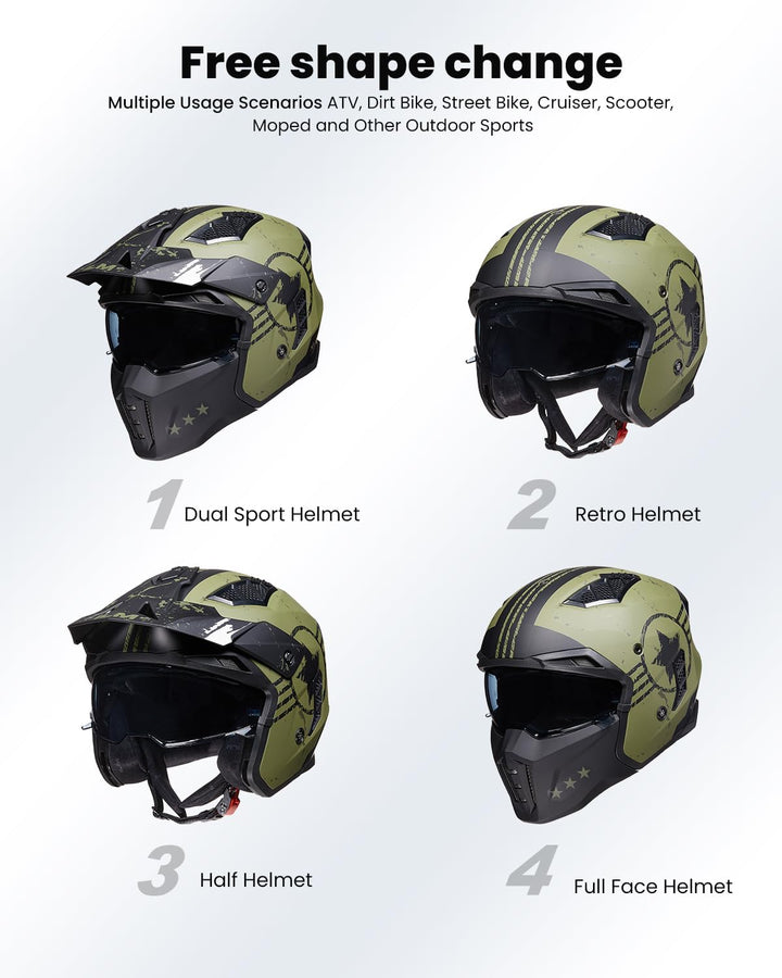 ILM Helm Integralhelm | Jethelm Motorrad Motocross Herren Damen Vintage Retro mit Visier ECE mit ans