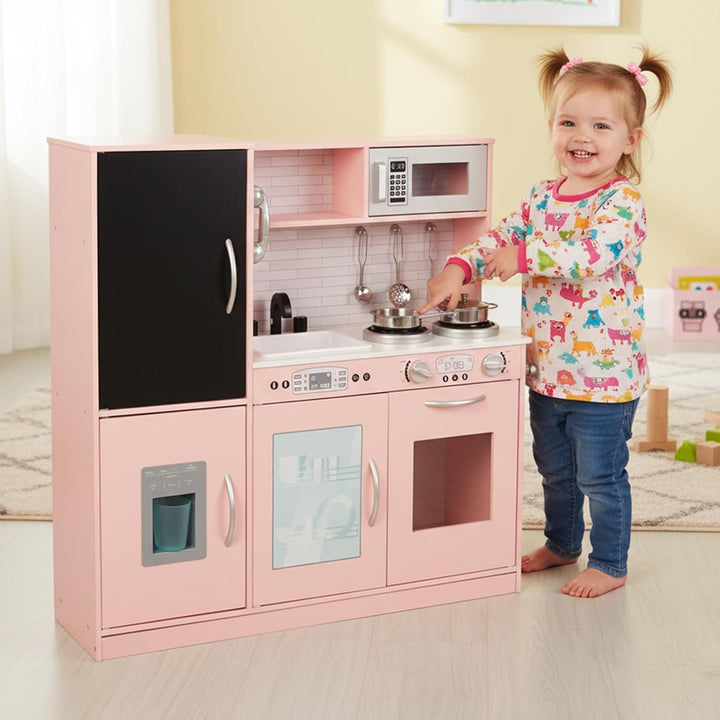 WOODENFUN Kinderküche Holz Spielküche für Kinder mit Blackboard, Telefon, Topf, Topfschaufel, Gesche
