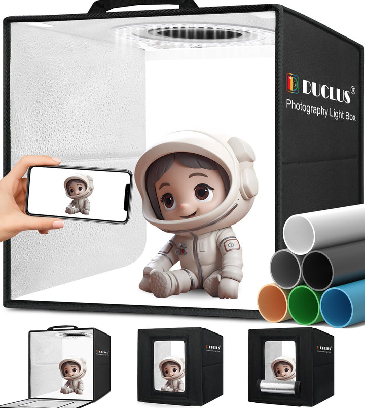 DUCLUS Fotobox, 25x25 cm Fotostudio Set für Produktfotografie, Faltbare Mini Lichtbox mit 96 LEDs, 6