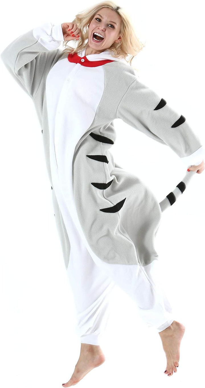 ULEEMARK Damen Herren Jumpsuit Onesie Tier Fasching Halloween Kostüm Lounge Sleepsuit Cosplay Overal