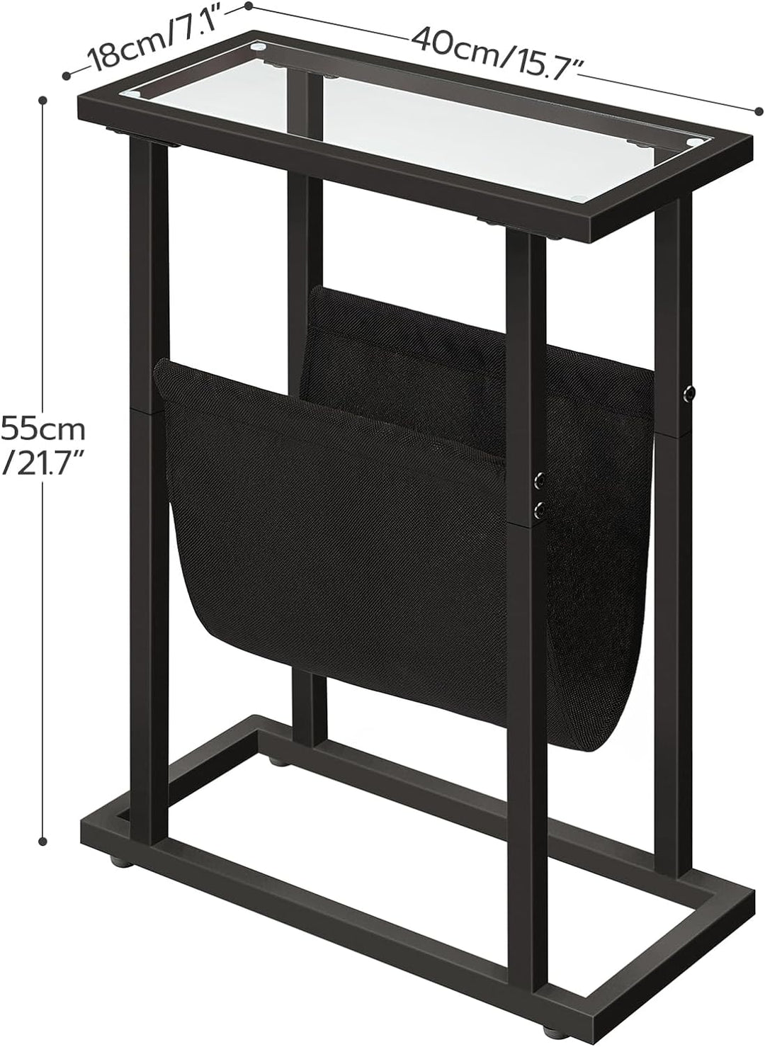 HOOBRO Beistelltisch, schmaler Bett-Beistelltisch, Beistelltisch aus gehärtetem Glas, Kleiner Beiste