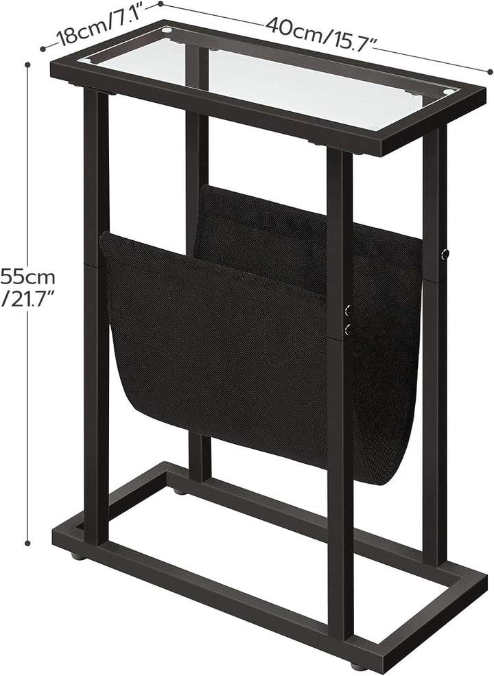 HOOBRO Beistelltisch, schmaler Bett-Beistelltisch, Beistelltisch aus gehärtetem Glas, Kleiner Beiste