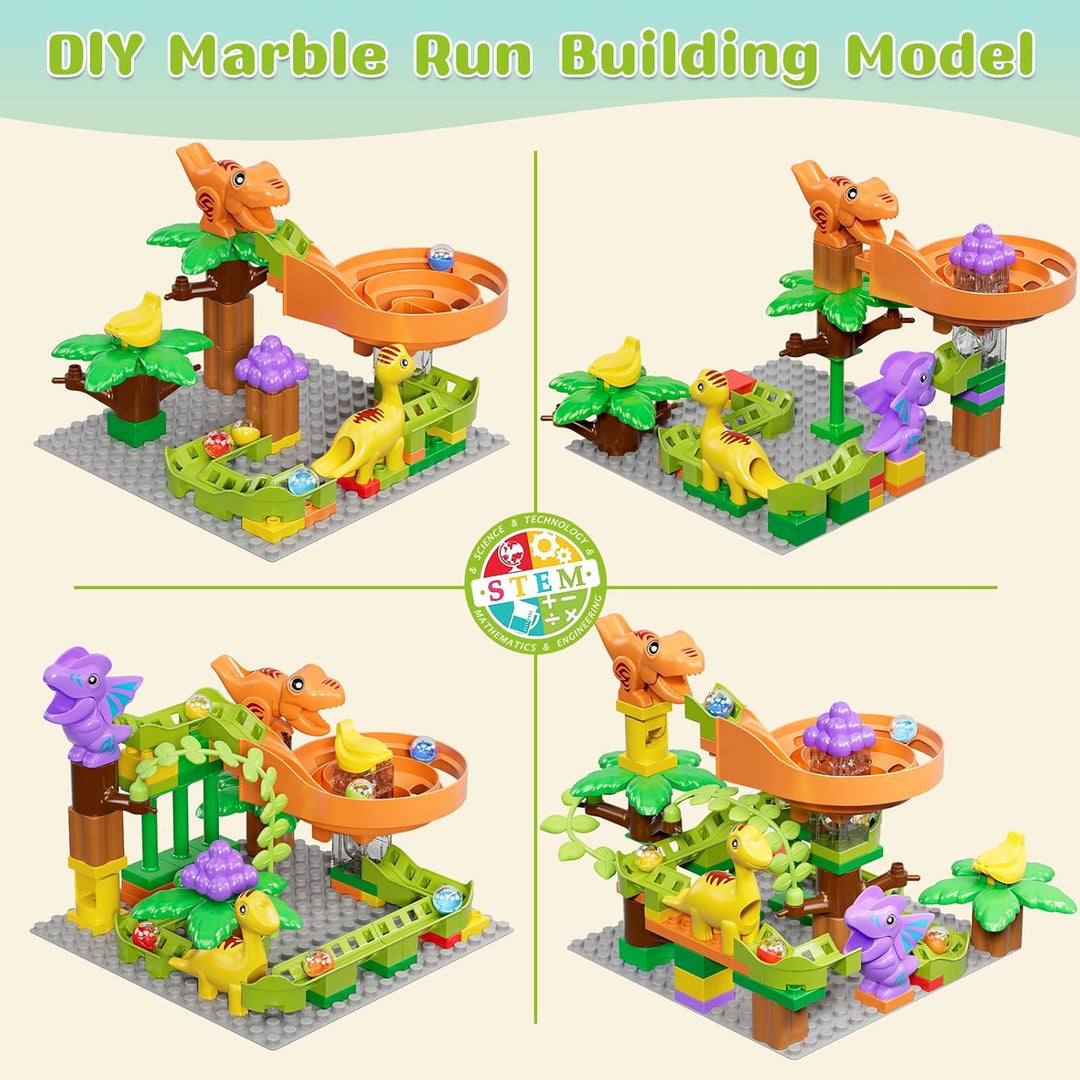 Murmelbahn Bausteine Dinosaurier Spielzeuge, Kinder STEM Spielzeug Dino Kugelbahn Set ab 3 4 5 6 Jah