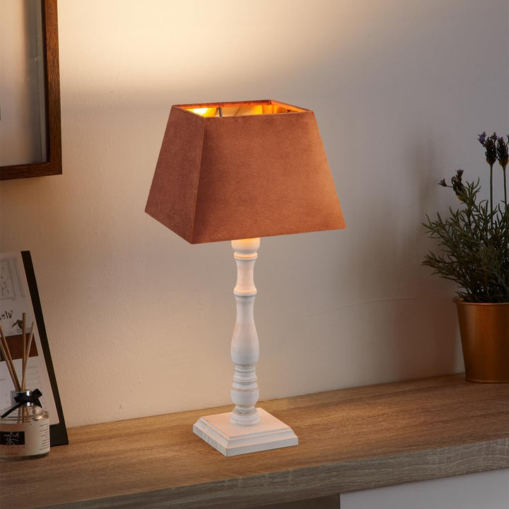 Home Sweet Home Samtlampenschirm VELVET, braun + gold | 20 x 20 x 14 cm | Kann mit Tischlampen verwe