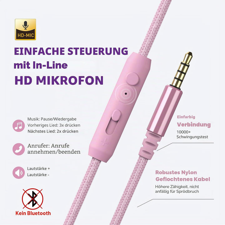 AILIHEN C8 Kopfhörer mit Kabel und Mikrofon, faltbar und verstellbar, On-Ear-Headsets, Lautstärkereg