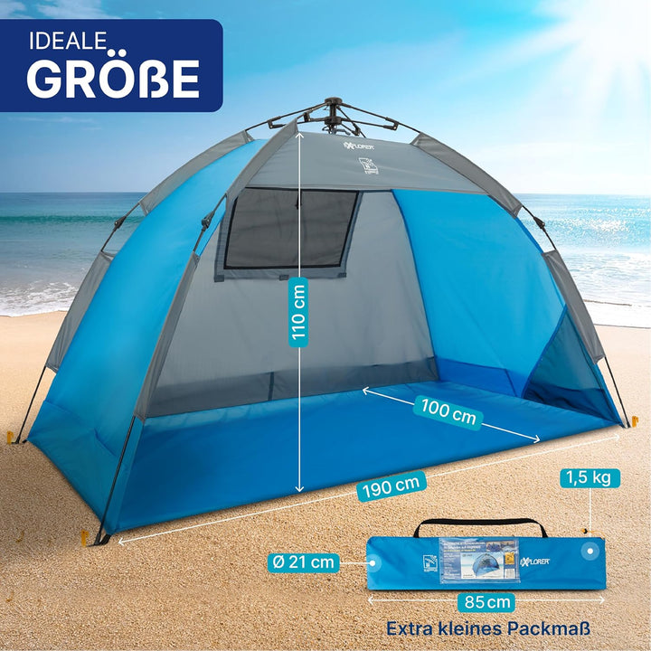 EXPLORER Automatik Strandmuschel mit UV Schutz 80+ [190x100x110cm] kleines Packmass leicht und schne