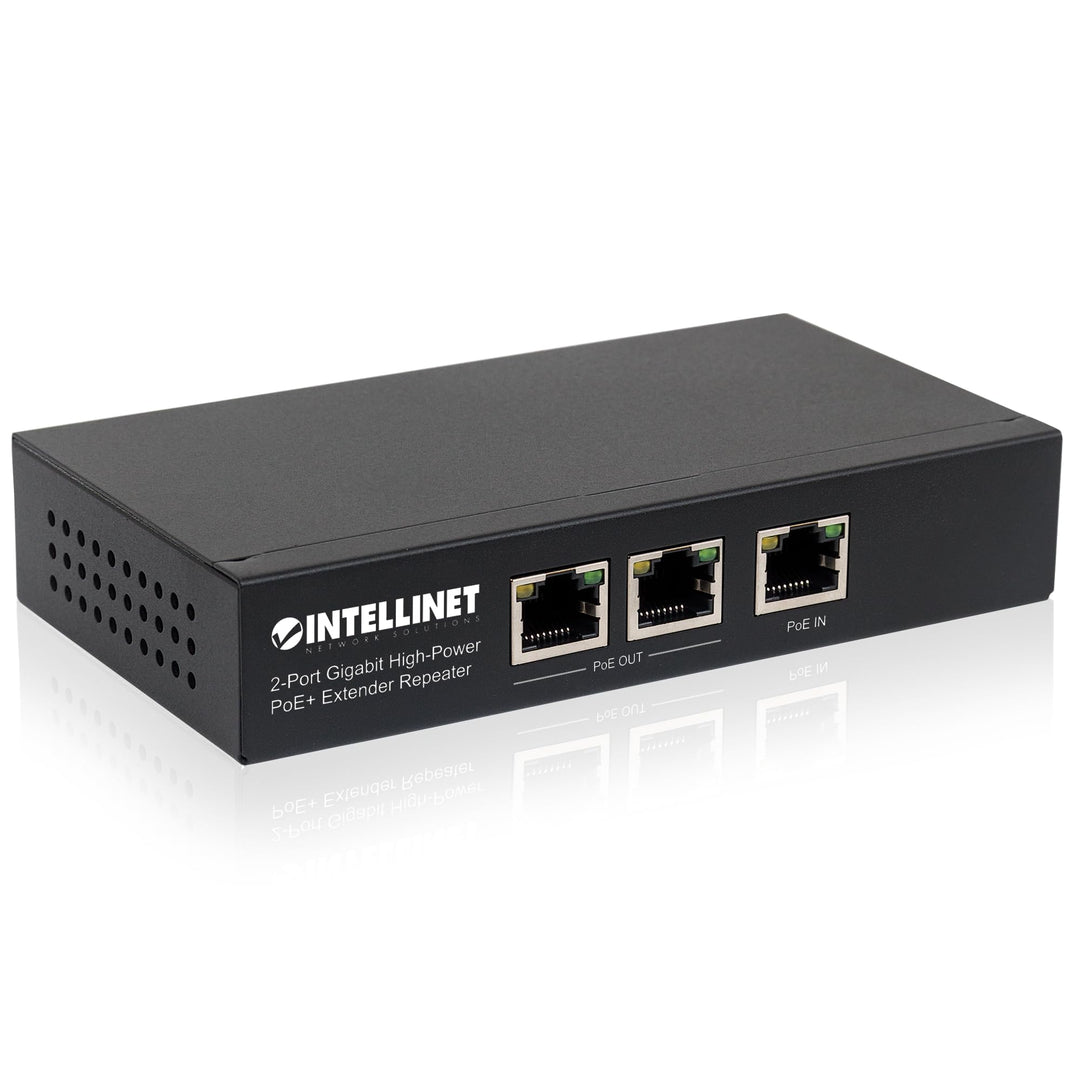 Intellinet 561266 2-Port Gigabit High-Power PoE+ Extender, 2 PSE-Ports Metall Schwarz PoE+ Extender