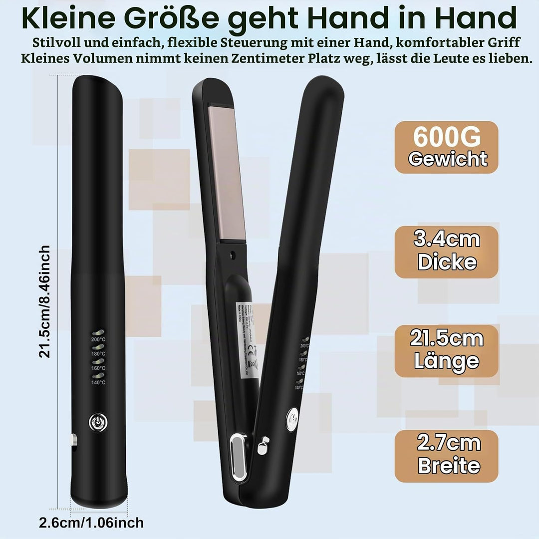 2 in 1 Glätteisen Kabellos und Lockenstab, Keramik Haarglätter zum Locken und Glätten, Mini Tragbare