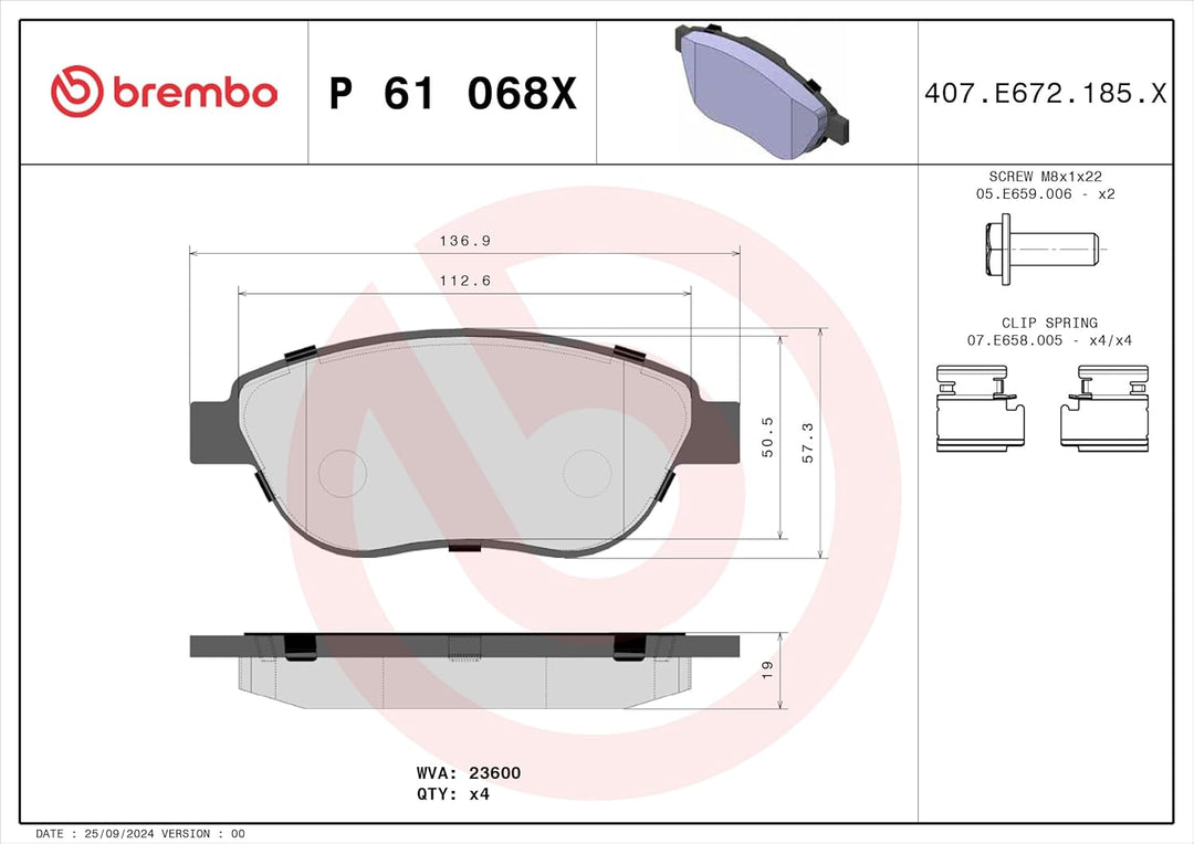 BREMBO P 61 068X Bremsbelag
