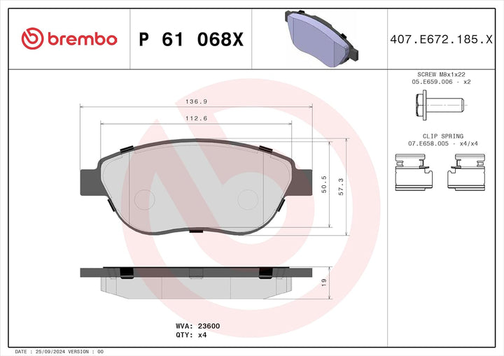 BREMBO P 61 068X Bremsbelag
