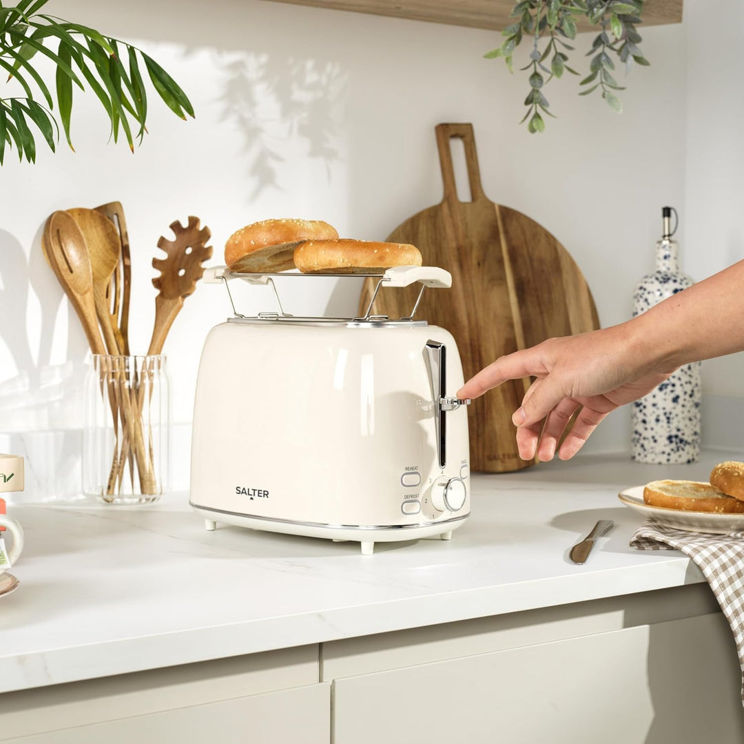 Salter Retro Creme 2-Scheiben-Toaster - 7 Bräunungsstufen, Auftauen, Aufwärmen & Abbrechen, High-Lif