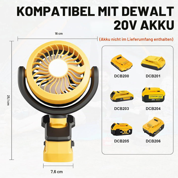 Bonadget 2-in-1 Akku Ventilator für DCB182 18V Akku((ohne Akku)) Tragbare Clip-On-Ventilator mit 2 M