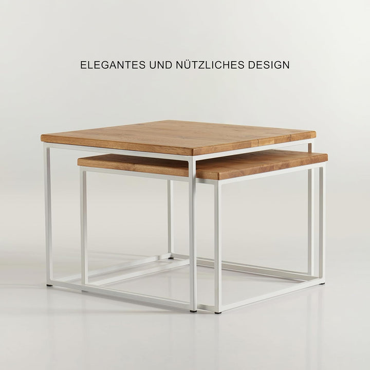 Original BestLoft® 2er-Set Couchtisch Twinsburg aus edler Eiche Industriedesign (Eiche Wild + Gestel