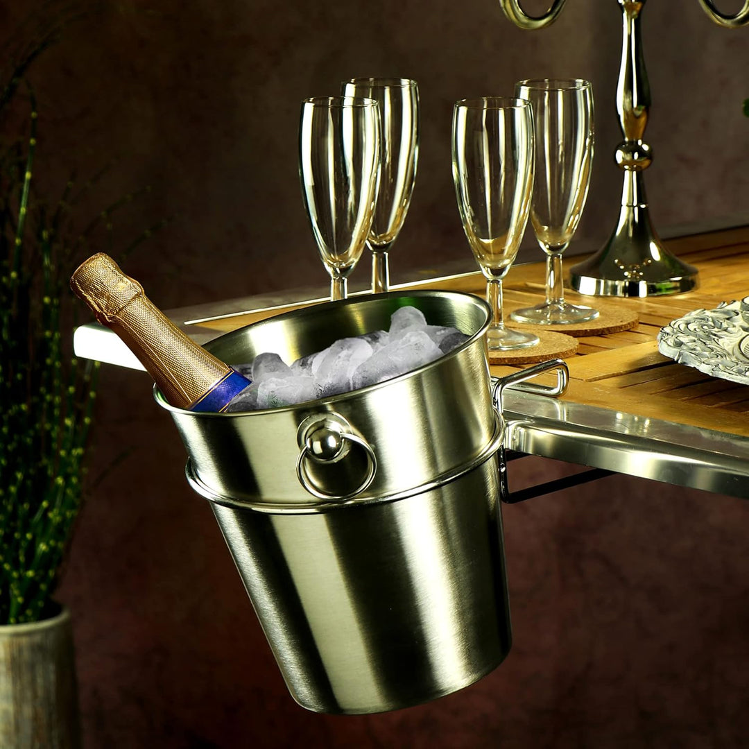 com-four® 3x Sektkühler aus Edelstahl mit Tischhalter | Kühlkübel für Sekt, Wein, Champagner - edler