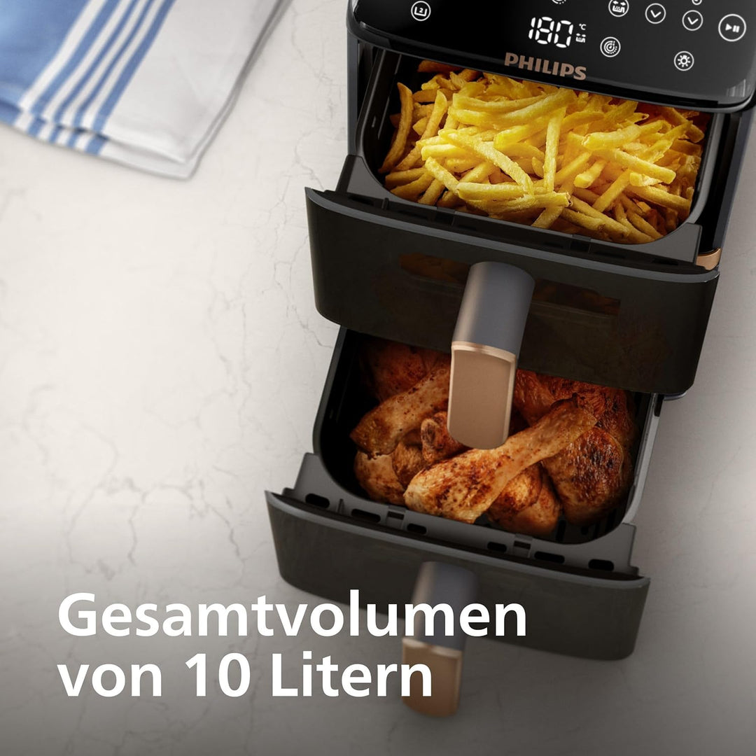 Philips Airfryer 4000 Series Stacked Dual Basket, Gestapelte Heissluftfritteuse mit 2 Körben, 10L, R