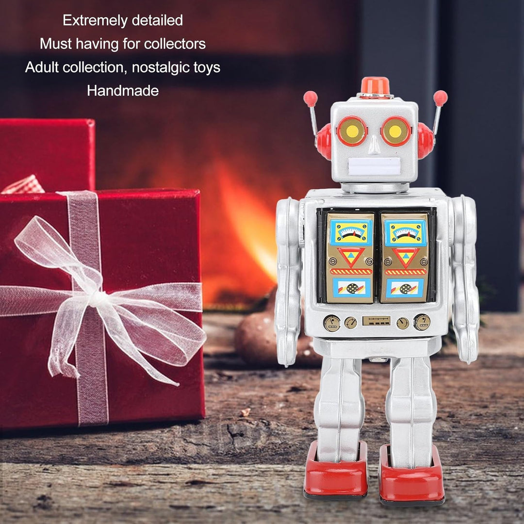 Metallzinn Roboter Spielzeug Retro Elektrische Rotierende Figuren Modell Erwachsene Kollektion (Silb