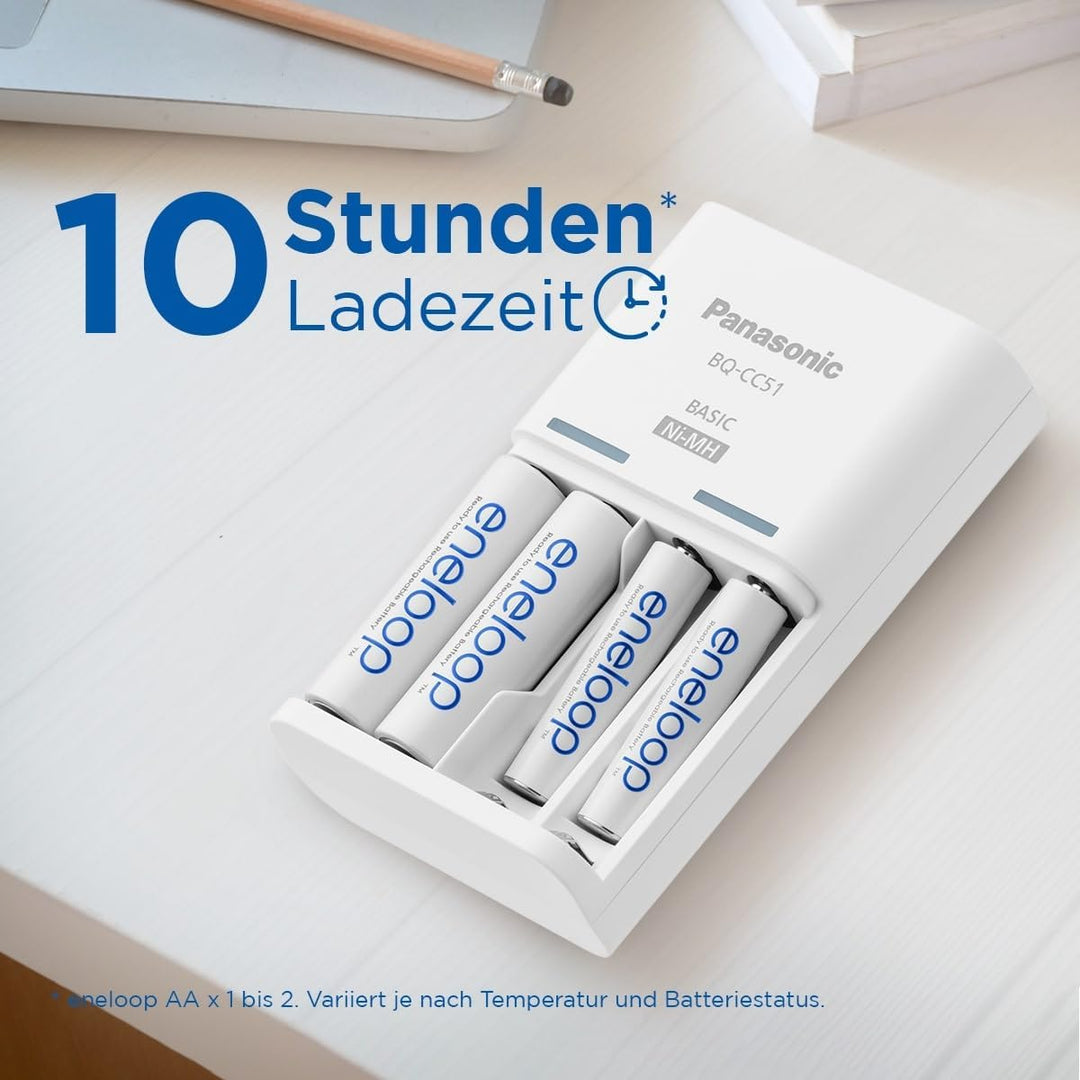 eneloop Basic Ladegerät, für 2-4 AA/AAA NI-MH Akkus, 10 Stunden Ladezeit, 6 Sicherheitsfunktionen La