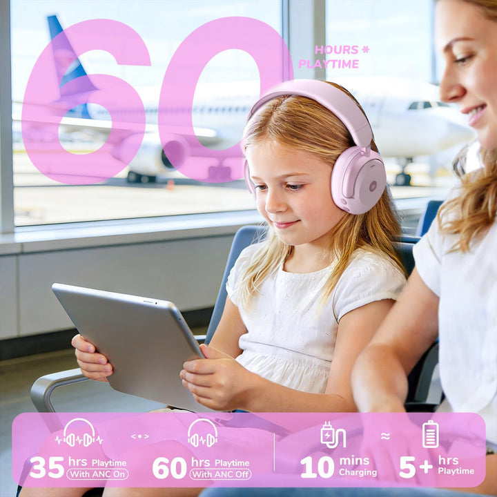 iClever Noise Cancelling Kopfhörer Kinder Bluetooth, 60H Spielzeit, 80dBA Sichere Lautstärke, Bequem