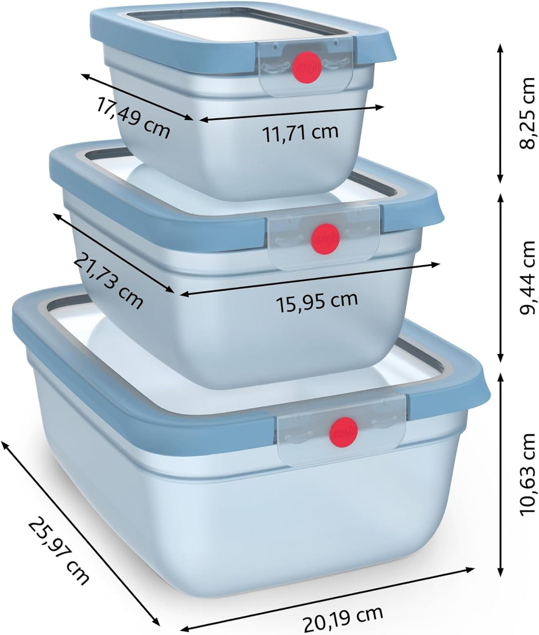 EMSA oneClick Frischhaltedosen, 0,75L, 1,5L, 3,0L, Lebensmittel 2 x länger frisch, 100% dicht, Made