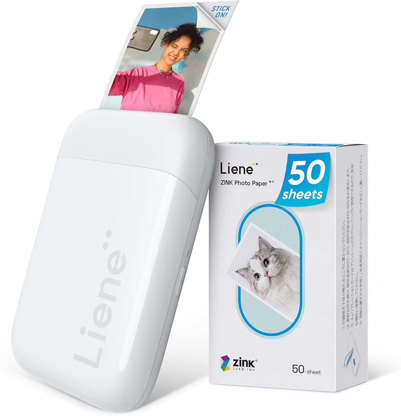 Liene Mini Fotodrucker für Smartphone(5x7,6cm) - mit 50 Blatt Zink-Fotopapier mit Kleberückseite, 30