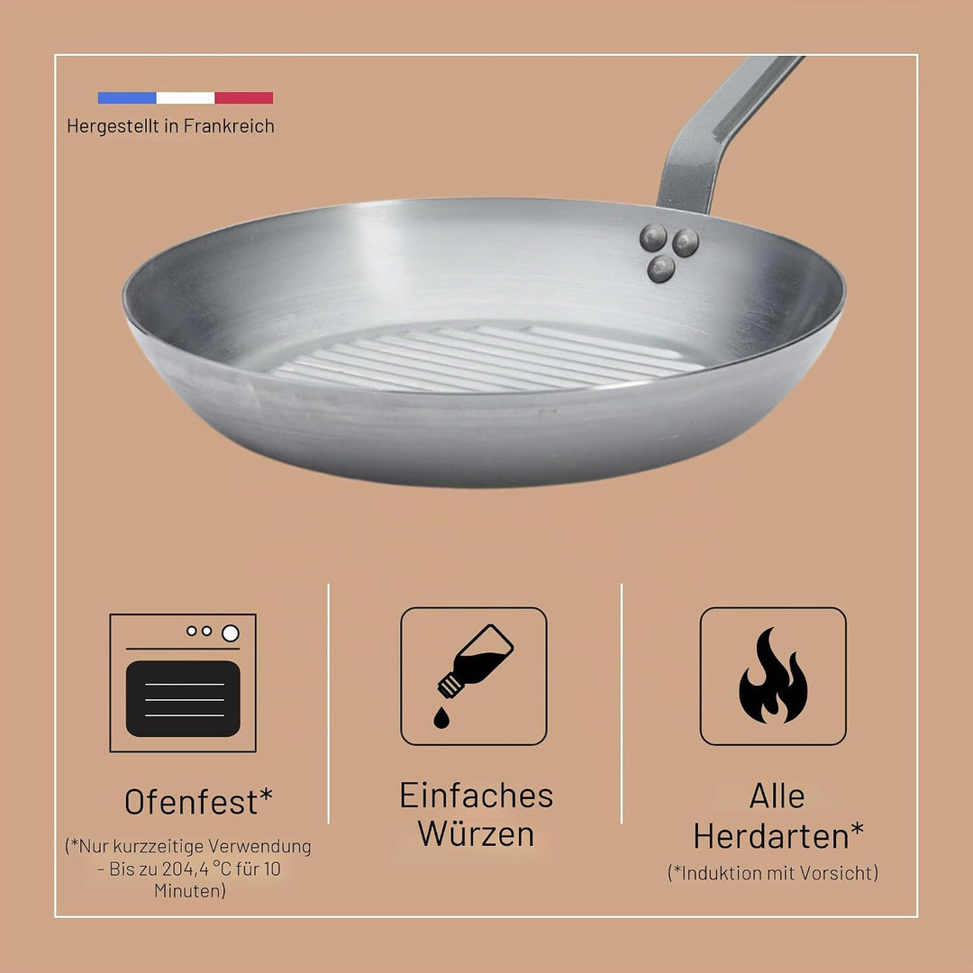 De Buyer - runde Grillpfanne MINERAL B aus Eisenstahl - 26cm Durchmesser - 5613.26, 26cm Durchmesser